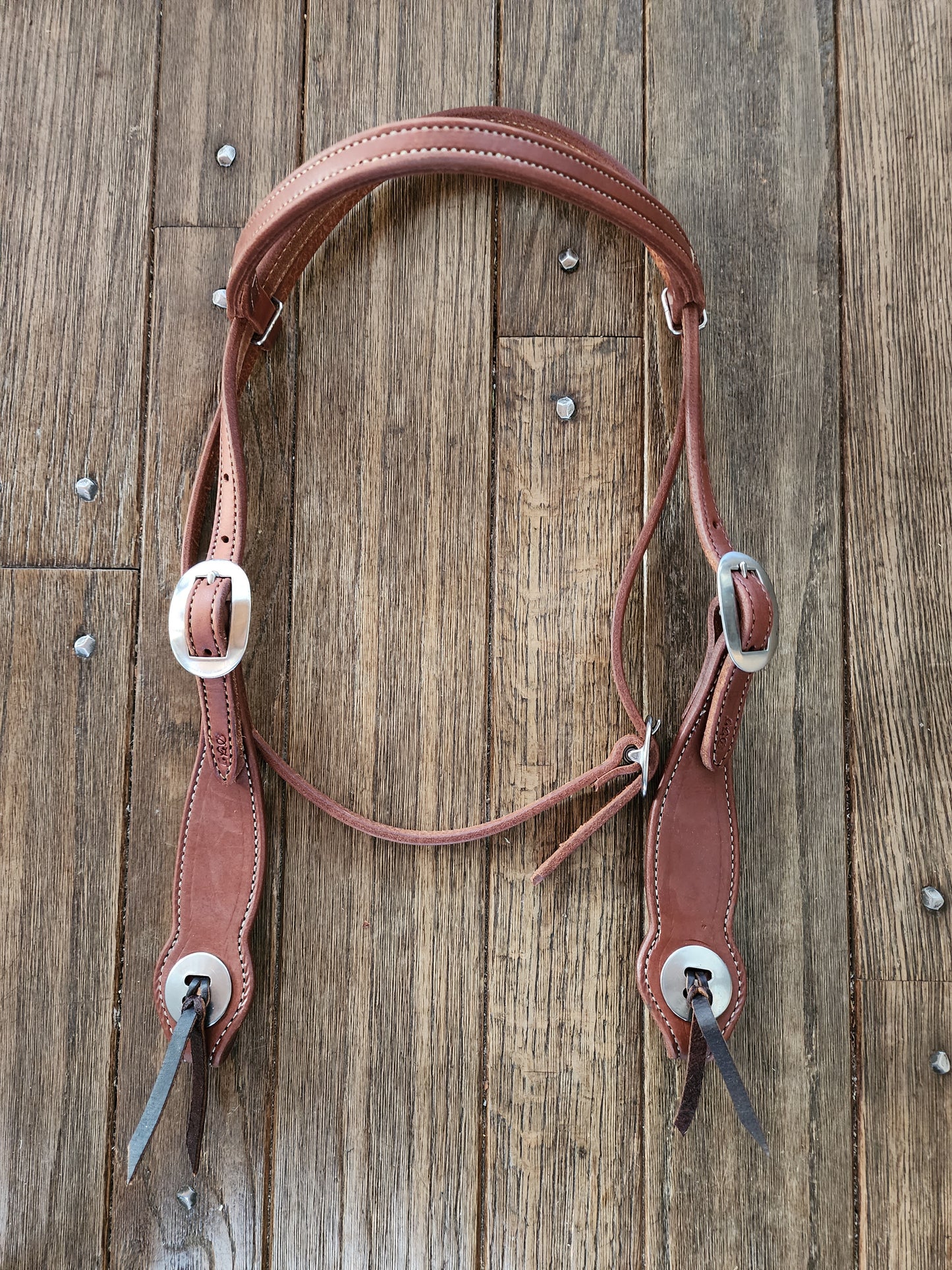 Browband headstall in red oiled leather