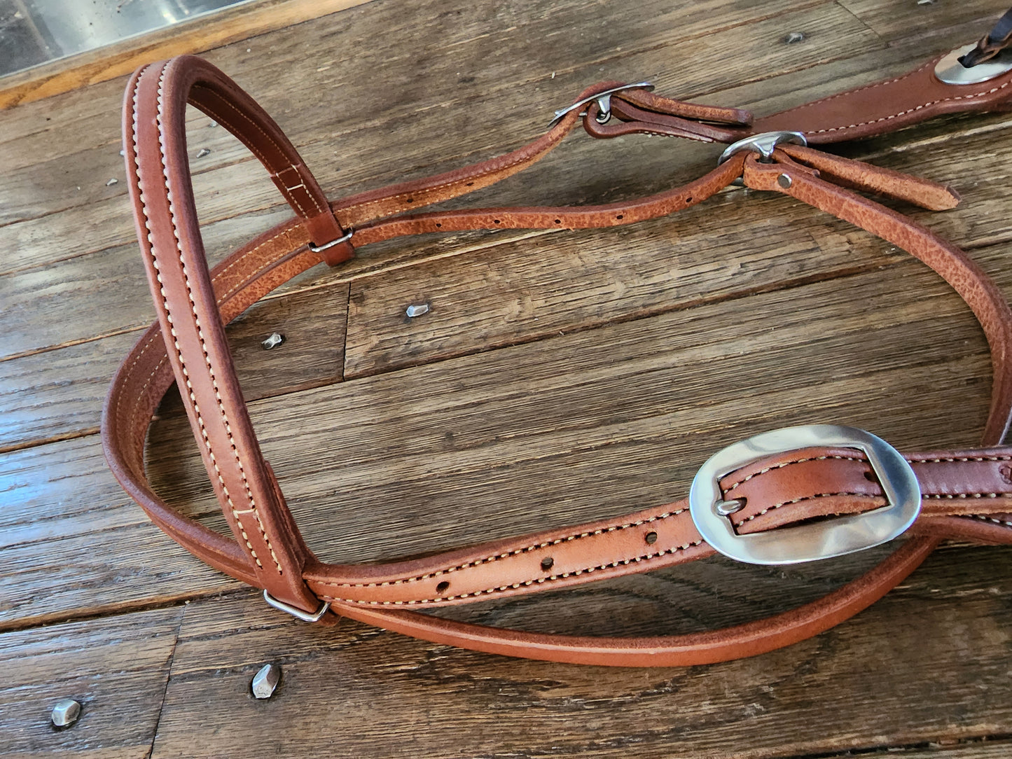 Browband headstall in red oiled leather